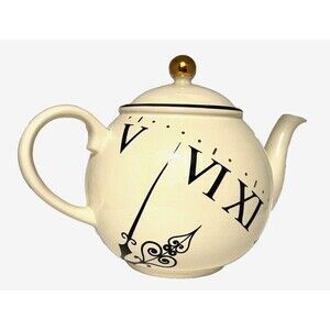 ARTHUR WOOD “TEATIME” TEAPOT Roman Numerals Clock Pattern England Made UK Pier 1